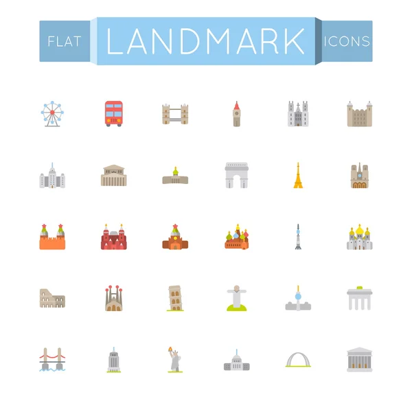 Vector Flat Landmark Icons — Stock Vector