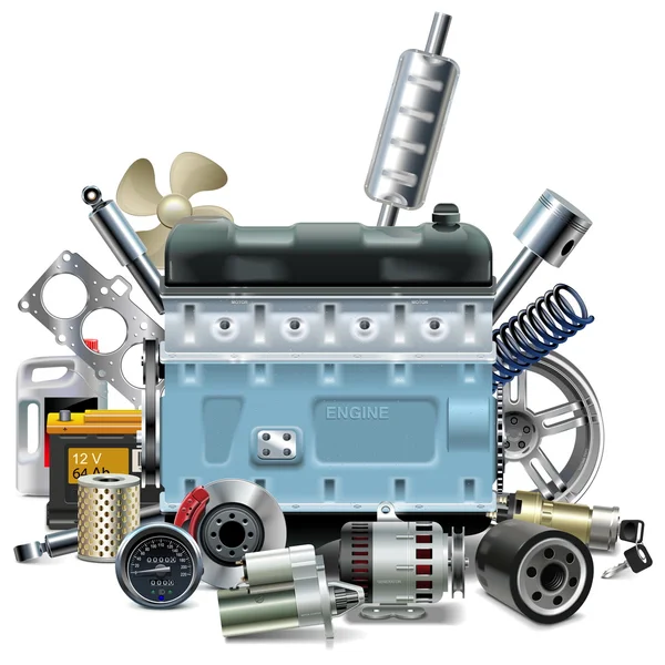Vektor-Motor mit Autoersatzteilen — Stockvektor