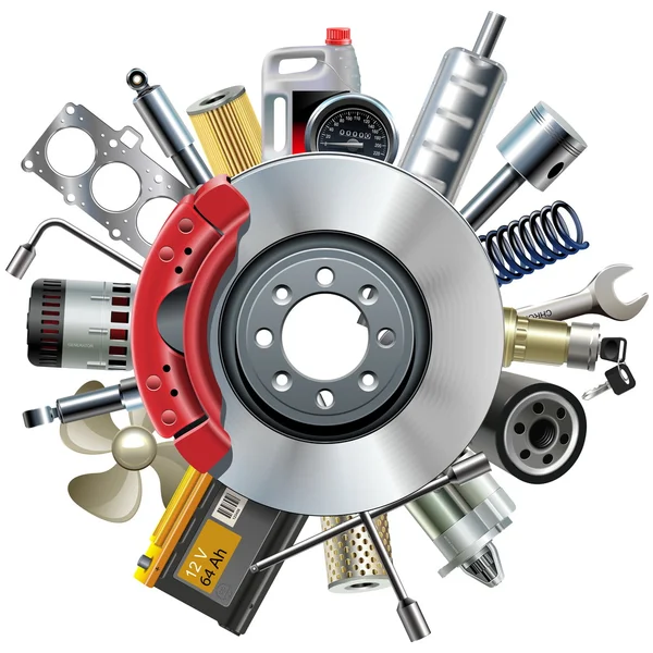 Vector Car Spares Concept avec frein à disque — Image vectorielle