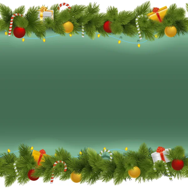 Vector Green Christmas Background with Garland — Stock Vector