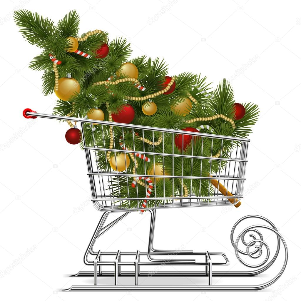 Vector Shopping Sled with Christmas Tree