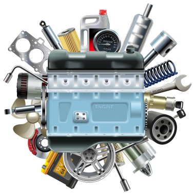 Araba ile vektör Motor motor yedek parçalari