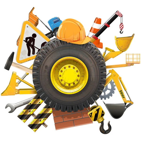 Vector Construction Concept with Wheel — Stock Vector