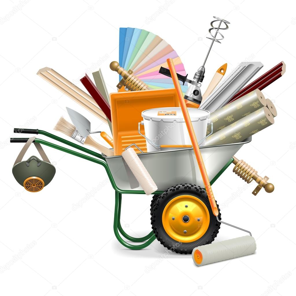 Vector Wheelbarrow with Painting Tools