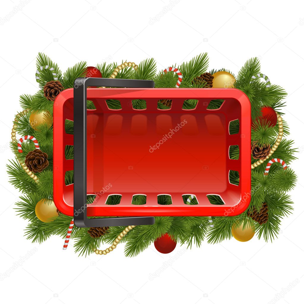 Vector Shopping Basket with Christmas Baubles