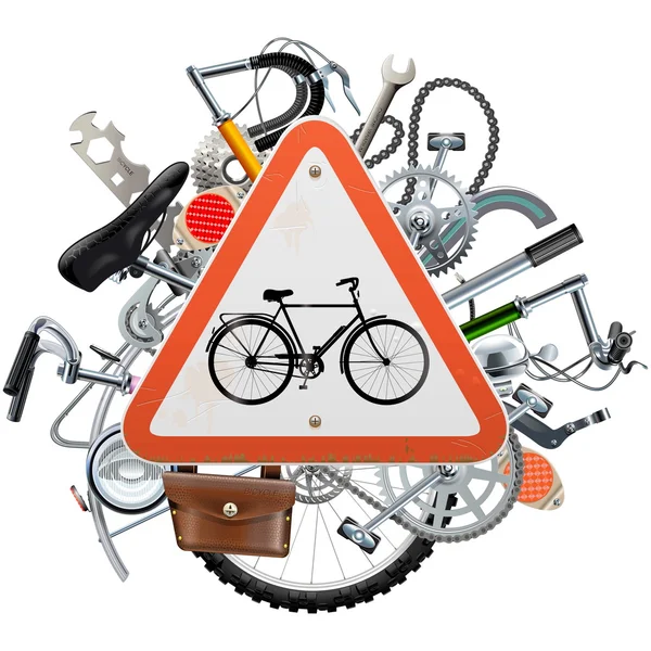 Concetto di ricambio per biciclette vettoriali con segno a triangolo Vettoriale Stock