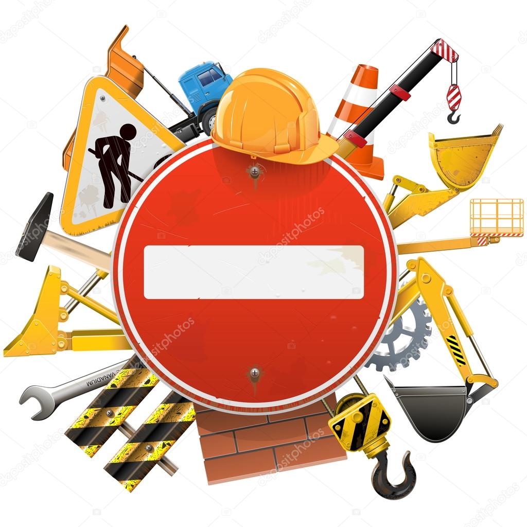 Vector Construction Concept with Red Sign