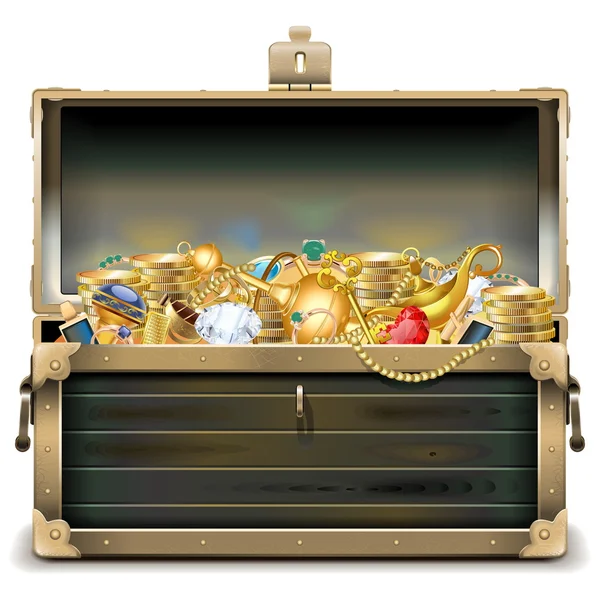 Caixa de madeira velha do vetor com ouro — Vetor de Stock