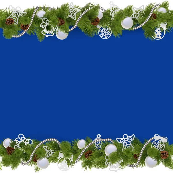 ビーズが付いているベクトル ブルー クリスマス ボーダー — ストックベクタ