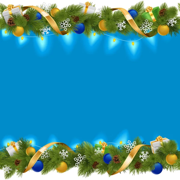 Frontiera natalizia vettoriale blu con ghirlanda — Vettoriale Stock
