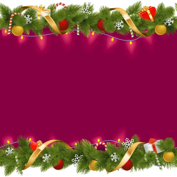 Vector Christmas Border with Garland — Stock Vector