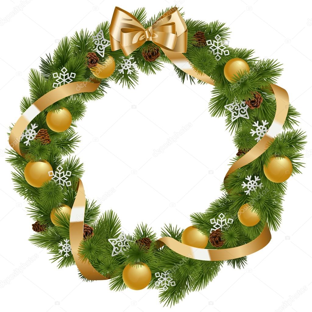 Vector Christmas Wreath with Golden Decorations