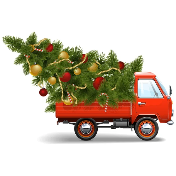 Vector Red Christmas Truck — Stock Vector
