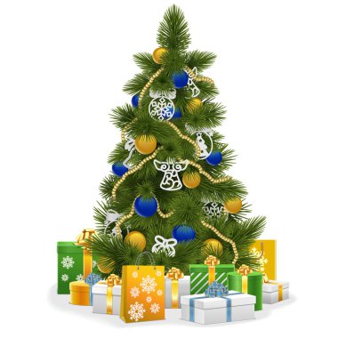 Mavi süslemeleri ile vektör Noel ağacı