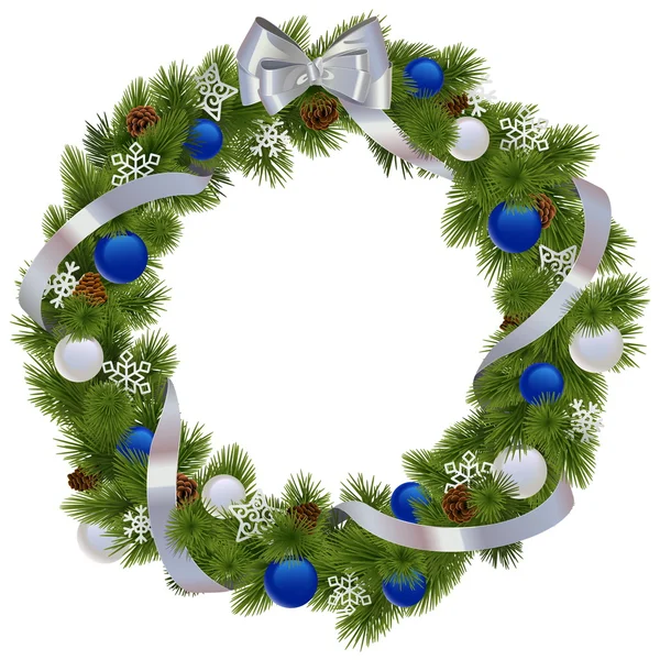 Διάνυσμα Χριστούγεννα στεφάνι με μπλε διακοσμήσεις — Διανυσματικό Αρχείο