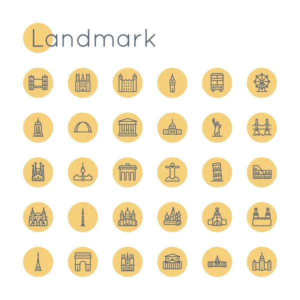 Vector Round Landmark Icons — Stock Vector