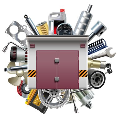 Vektör garaj ile araba yedek parça