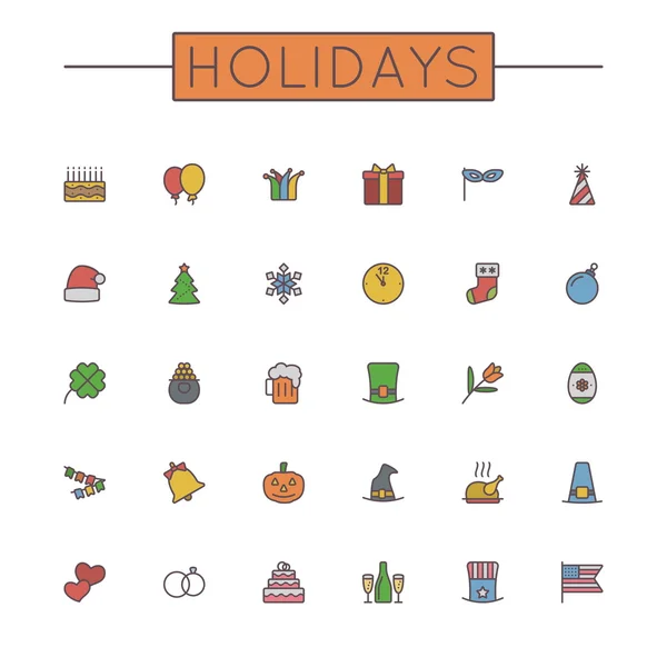 Vector coloreado vacaciones línea iconos — Archivo Imágenes Vectoriales
