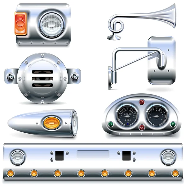 Vector Chromed Truck Parts Set 3 — Stock Vector