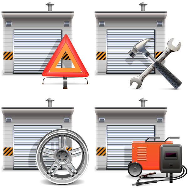 Векторный гараж с запасными частями и инструментами
