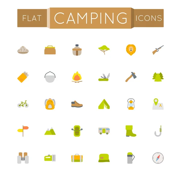 Vettore piatto Camping Icone — Vettoriale Stock