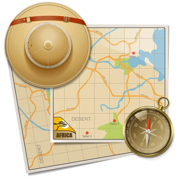 Mapa de Safari vectorial con sombrero — Vector de stock