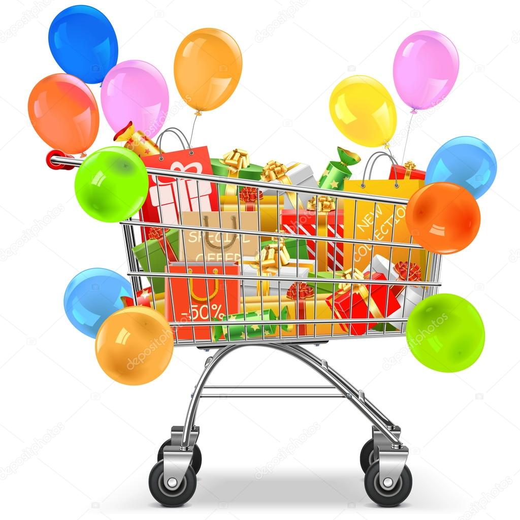 Vector Supermarket Trolley with Gifts