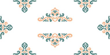 Çarpıcı bir gök mavisi ve şeftali paletinde şahsi süsleme elementlerinin zarif bir düzeni, köşe parçaları ve merkezi bir ayırıcı da dahil olmak üzere.