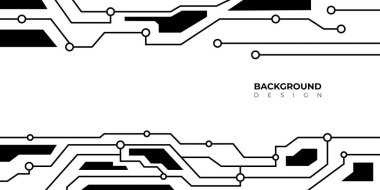 Siyah-beyaz devre çizgilerine sahip soyut teknoloji arka planı, teknik sunumlar için mükemmel.