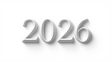 2026 yılı için yumuşak gerçekçi gölgelerle gösterişli, 3 boyutlu rakamlar..