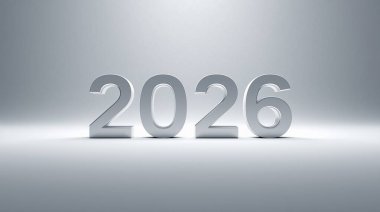 Yansıtıcı stüdyo zemininde duran kalın metalik gümüş 2026 rakamları.