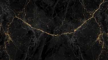 Merkezi altın damarlı güzel simetrik siyah mermer deseni dengeli bir lüks estetik yaratıyor..