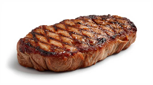 Kusursuz ızgara pirzola bifteği ve temiz beyaz bir arka planda kavrulma izleri..