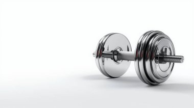 Polished chrome-plated dumbbell made of solid steel for weightlifting and bodybuilding in a home gym setting.