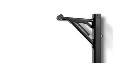 Dikey çelik destek sütununa eklenmiş siyah metal barfiks çubuğunun yan profili.