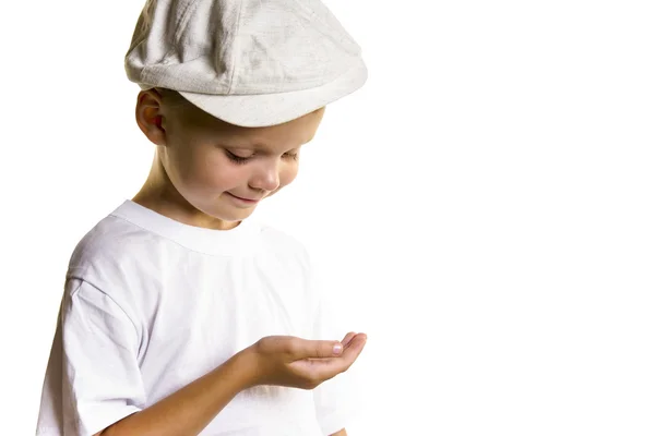 Ragazzo guarda la sua mano — Foto Stock