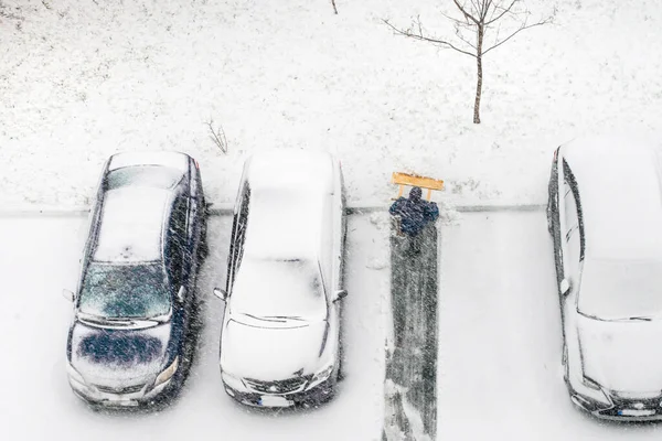 Bilar Gatan Vintern Snö Natur — Stockfoto