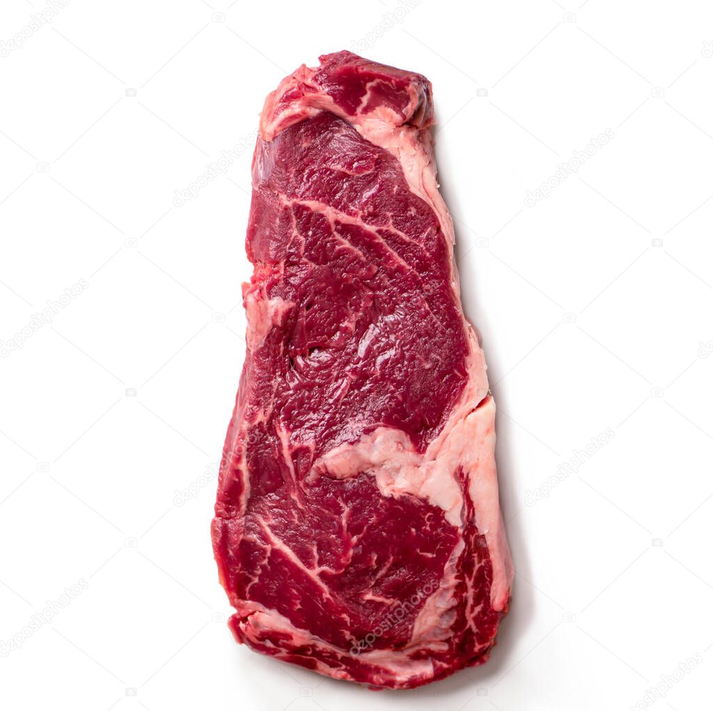 appetizing fresh raw large steak on white background 