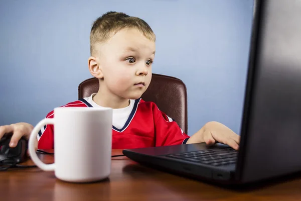 Chłopiec gra na laptopie — Zdjęcie stockowe