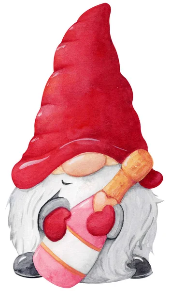 Valentines Gnome Clipart Akwarela Valentine Clipart Akwarela Miłość Klip Sztuka — Zdjęcie stockowe