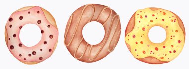 Suluboya çörekler hazır. Tatlı, lezzetli donatlar. Tatlı illüstrasyonu