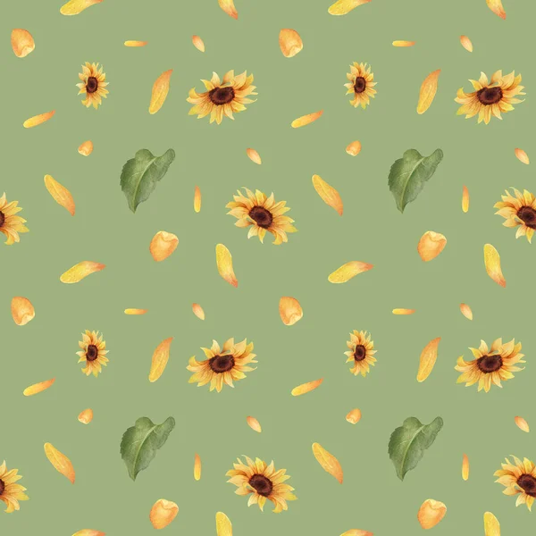 花色ひまわりのパターン 夏のひまわりデジタル紙パック シームレスなパターン — ストック写真