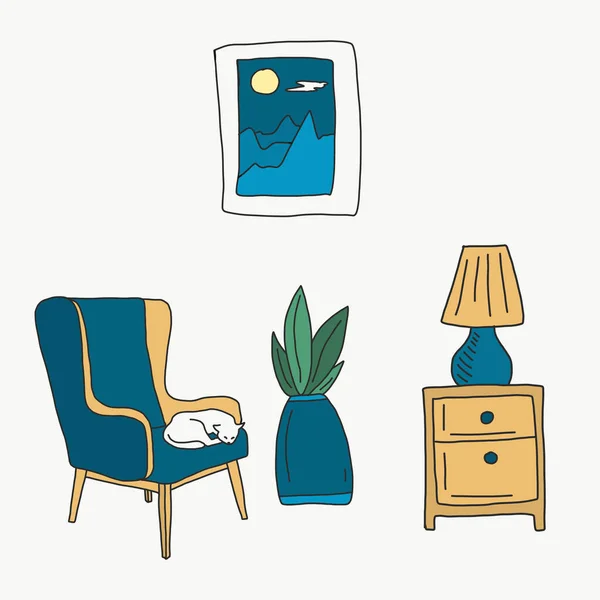 Gato Habitación Ilustración Vectorial Estilo Plano — Vector de stock