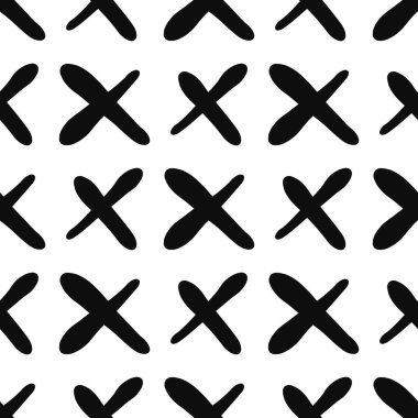 Beyaz arka planda haçları olan el çizimi, pürüzsüz desen. Minimalist tarzda vektör illüstrasyonu. Paketleme, duvar kağıdı, kumaşlar, arkaplan, kupa ve sofra takımı tasarımı için