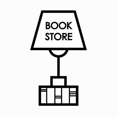 Bir kitapçı ya da kitap severler topluluğu için logo şablonu. Minimalizm tarzında vektör illüstrasyonu. Beyaz bir arkaplanda izole edilmiş. Lambanın altında açık bir kitap var.