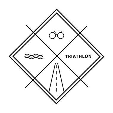 Triatlon amblemleri ve tasarım elementleri. Beyaz arka planda çizgi çizimi. Clother için vektör, posterler, kulüpler ve hayranlar için hatıra ürünleri