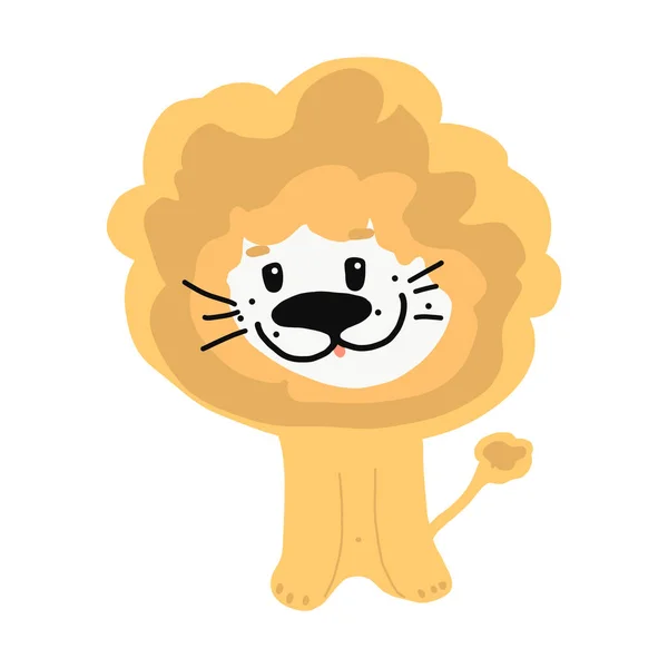 Kézzel rajzolt vektor illusztráció egy aranyos vicces oroszlán a koronát. Elszigetelt tárgyak. Skandináv stílusú lapos kialakítás. Fogalom gyermekeknek nyomtatás. — Stock Vector