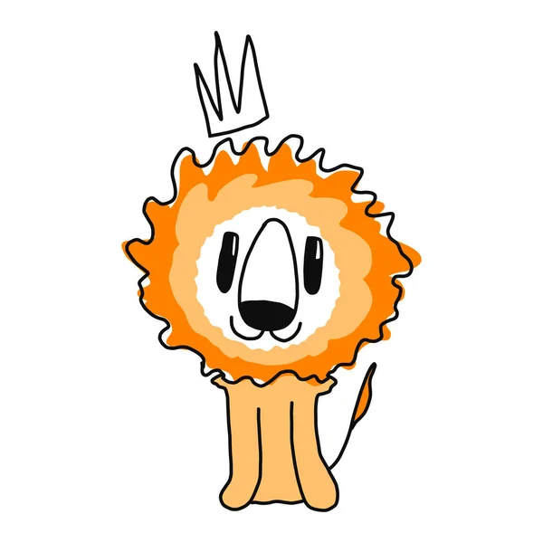 Illustrazione vettoriale disegnata a mano di un simpatico leone divertente in una corona. Oggetti isolati. Design piatto in stile scandinavo. Concetto per bambini print. — Vettoriale Stock