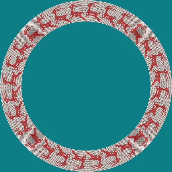 挪威传统装饰品 圆形框架与动物形体装饰 编织图案 — 图库矢量图片