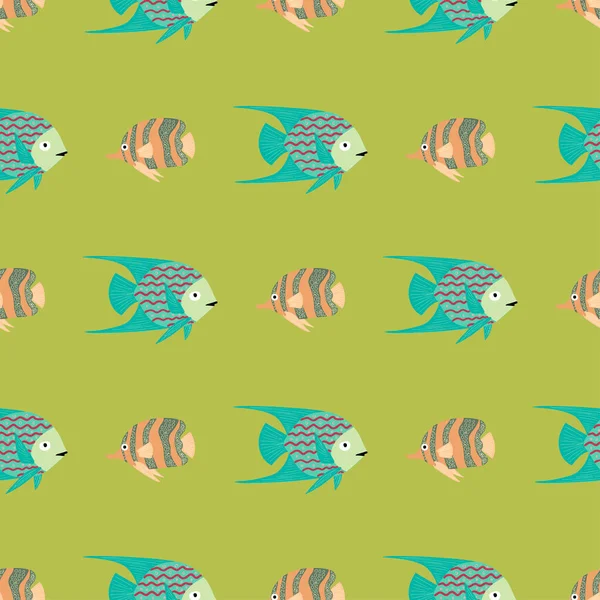 Modèle Sans Couture Coloré Avec Des Poissons Dessin Animé Élément — Image vectorielle